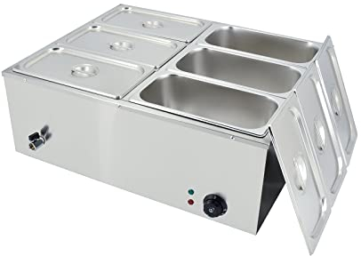 TAIMIKO Electric Food Warmer Bain Marie 1500W Commercial Countertop Stainless Steel Buffet Wet Well Sauce Food Warmer Steam Table Temperature Control Range 30-85°C (6x1/3 GN Pans)