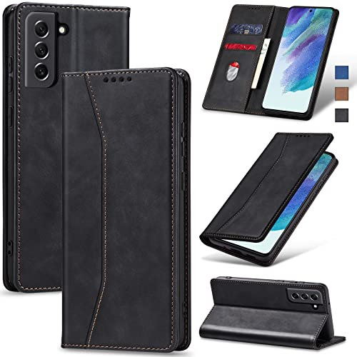 Jasonyu Cover per Samsung Galaxy S21 FE Flip Custodia in Pelle PU, Cover a Libro Portafoglio, Funzione Supporto, Magnetica, Slot Schede, TPU Bumper Caso Custodia per Galaxy S21 FE 5G (Nero)