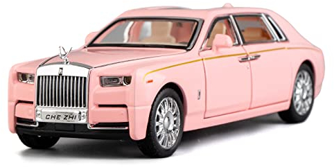TGRCM-CZ Compatible avec 1/32 Rolls-Royce Phantom modèle voiture jouet avec son et lumière pour enfants garçons et filles, corps en métal porte ouverte rose