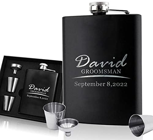 Wedding Gift Flask Personalised Hip Flask Custom Engraved Hip Flasks for Men Best Man Groomsman 6oz Stainless Steel Flask for Him Best Man Groomsman Gift for Occasion (Design 2)