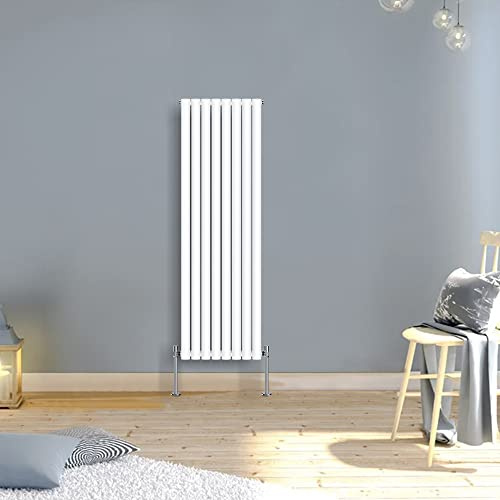 Warmehaus 1600x472mm Tall Vertical Modern White Single Oval Panel Radiator | Slimline Designer, Wall Mounted or Floor Standing Radiators, Central Heating, Mild Steel, Bathroom Column Radiator