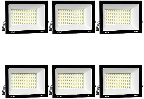6x 100W LED Foco Exterior, IP66 Impermeable Proyector Foco LED, 3000K Blanco frío Floodlight Led Foco Proyector,100% Iluminación de Seguridad, para Jardín, Patio Pared,Patio, Camino