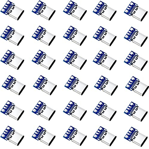 RUNCCI-YUN 30Pcs USB 3.1 Tipo C Conector Soldadura USB Tipo C de 24 Pines con Adaptador de Toma de Corriente para Tarjeta PCB para soldar módulo de Soporte de Tarjeta PCB de Cable