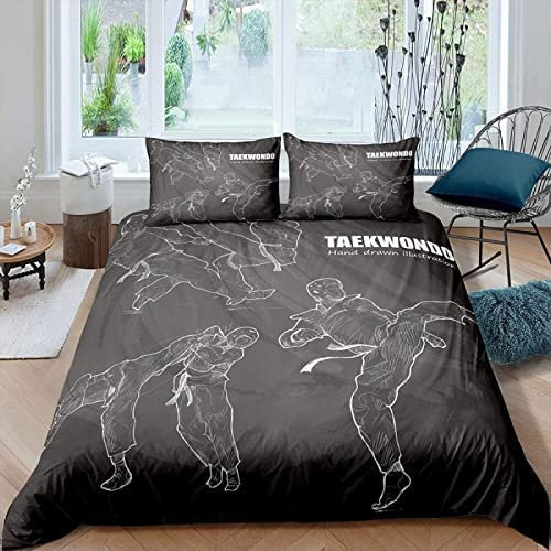 SEYUMI Taekwondo Bettwäsche 135x200 Eine Kampfkunst Bettwäsche Sets 3 Teilig Mikrofaser Weich Kuschelig 3D Druck Jugendliche Bettbezug + 2 Kissenbezug 80x80 cm mit Reißveschluss