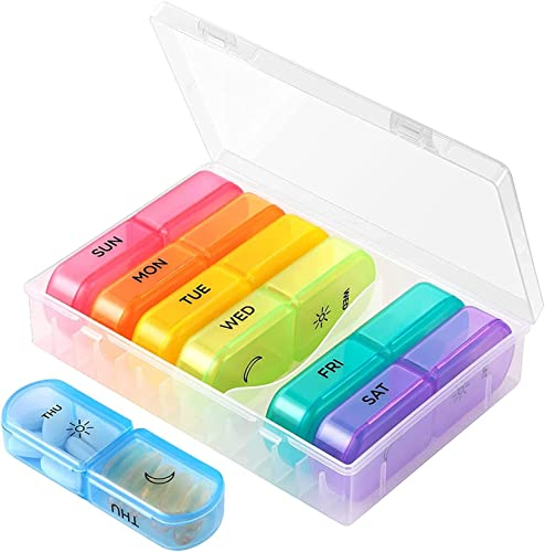 Portable Weekly Pill Box Organiser, BANSHAN 7 Day Tablet Box Pill Box Case Medicine Bottles Holder Large Compartment for Vitamins, Fish Oils, Supplements and Medicine