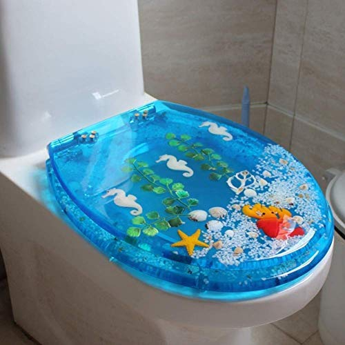 Samnuerly Toilet Lid Toilet Seat UV Type Universal Toilet Seat Cover Resin Soft Close Mechanism Easy to Clean Multicoloured Thick (O)