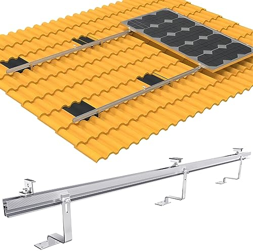 TEOV PV Montageset Ziegeldach mit 1500mm Montageschiene und Dachhaken, Befestigung Solarmodul Halterung Solarpanel Halterung mit Endklemme Und Mittelklemme 35mm, für 2 Solarmodule