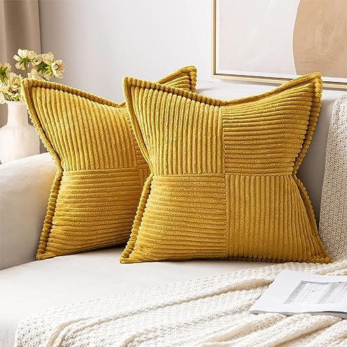 NSXIN Kordsamt Kissenbezug Weiche Kissenhülle 2er Set Dekorative Sofakissen Couchkissen Dekokissen Moderne Zierkissenbezug Kuschelkissen für Schlafzimmer Wohnzimmer (Gelb,50x50cm)