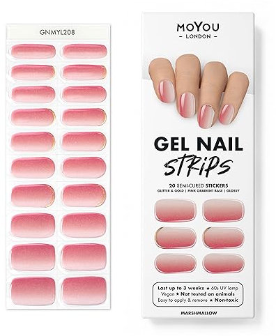 MOYOU LONDON Semi Cured Gel Nail Strips - 20 Pcs. Nail Wraps for Salon-Quality Manicure - Works with Any UV Lamp - Easy to Apply, Trim, & Remove Gel Stickers