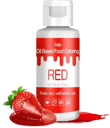 Fettlösliche Lebensmittelfarbe - 60ml Ölbasis Lebensmittelfarben für Schokolade, Süssigkeit, Kuchen, Backen, Macaron - Konzentrierte Food Coloring für Tortendeko, Buttercream, Fondant (Rot)