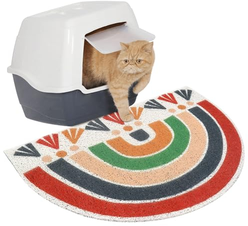 Albefer Cat Litter Mat, 60X40CM Extra Large Kitty Litter Box Pads, Non-slip Litter Trapping Mat Durable PVC Pet Feeding Mat Rainbow Design Catch Litter Rug Easy Clean for Cat Dogs & Other Animals