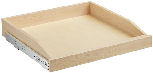 ROOMTEC Ausziehbarer Schrank-Organizer, 57,9 cm B x 53,3 cm D, ausziehbare Schrankschublade für Küchenschränke mit Absenkautomatik, ausziehbares Schrankregal, fertig, Bodenmontage