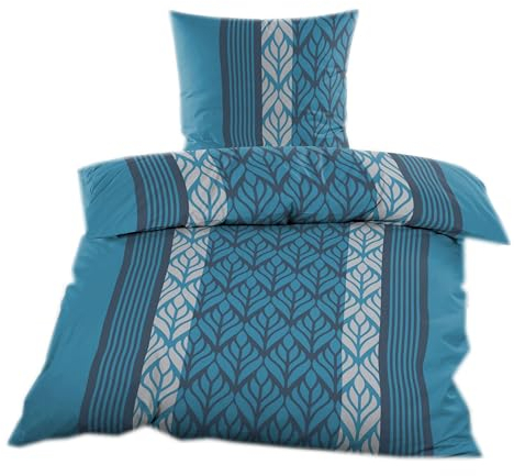 Casa Colori Renforce Bettwäsche 135x200 cm Bettgarnitur 2 TLG. in Blau Grau gestreift