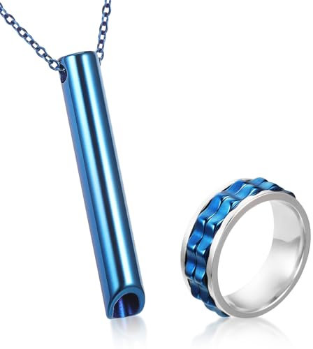 Stressabbau Halskette Höki Halskette Gegen Angst mit Stressabbau Ringe, Rauchentwöhnung Hilfsmittel Achtsame Atem Halskette für Herren Damen Meditation Verlangsamung Atmung Übungsgerät (Blau)