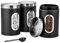 Tea Coffee Sugar Canisters Set with 3 Scoops, Stainless Steel Set of 3 Kitchen Canister, Transparent Window Airtight Biscuit Container Set, Dry Food Storage Containers for Tea Coffee & Sugar