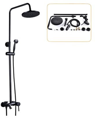 HOARLICN Schwarz Duschsystem, Thermostat Duschamatur Regendusche Duschkop Mit Handbrause 20cm 1,5m Duschschlauch Edelstahl Kopfbrause Regendusche Duschset Höhenverstellba