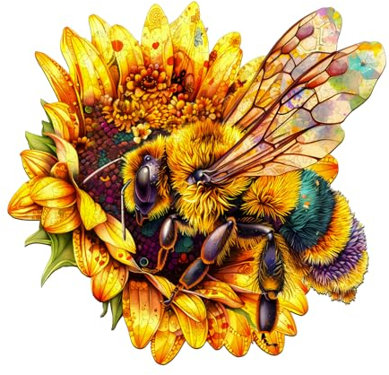 Holzpuzzle Erwachsene, 34x32.5cm Bienen Holzpuzzle für Erwachsene, Holz Puzzle Erwachsen, Unregelmäßige Einzigartige Puzzle, Holz Puzzle Mit Holzbox (Bienen Sammeln Nektar - 250stk)