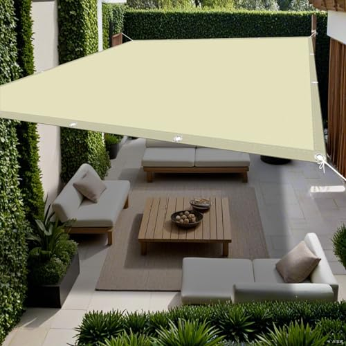 Tenda a Vela Parasole 150 x 200 cm Impermeabile Tenda da Sole Protezione UV Tenda a Vela con Fune e Occhiellato per Giardino Terrazzo e Campeggio, Avorio