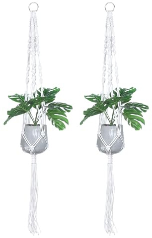 PATIKIL 2-Pack Macrame Plant Hangers Indoors Nylon Rope, White | Hanging Plant Shelf, Planter Basket, for Home Decor, Hanging Wall, Ceiling, Window