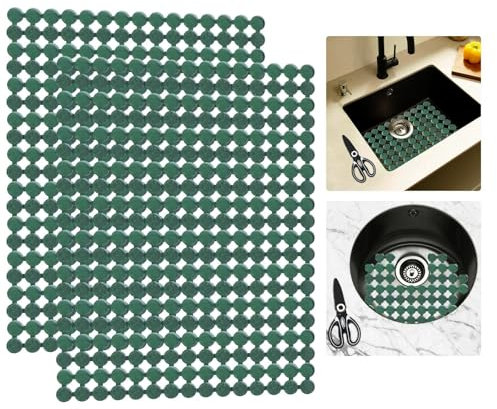 Goldmeet Spülbeckeneinlage Zuschneidbar 2er-Set, PVC Matte Spülbeckenmatte mit Schere, Küchen Zubehör Gegen Kratzer im Spülbecken, Keramikspülen/Edelstahl Spülbecken Schutzmatte, 30 x 40cm (Grün)