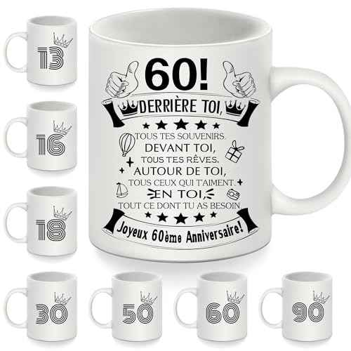 60e Anniversaire Tasses pour 60 ans Femmes Hommes Tasse à café Derrière toi tous tes souvenirs pour maman papa tante Sœur Grand-mère Femme amis cadeau d'inspiration pour l'anniversaire(60-a)
