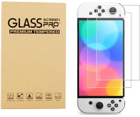 Shunwige (2 Pack) Diseñado para Nintendo Switch OLED Protector de pantalla de vidrio templado, 9H, 0.33mm, Anti Scratch, Bubble Free