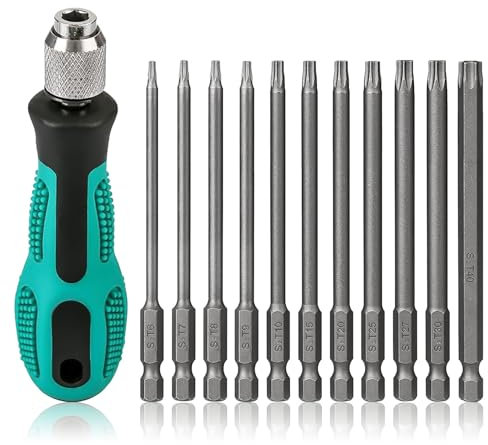 CTENG Set di 12 cacciaviti Torx T6-T40, 1/4, con manico, T6-T40, codolo esagonale da 100 mm, in acciaio S2