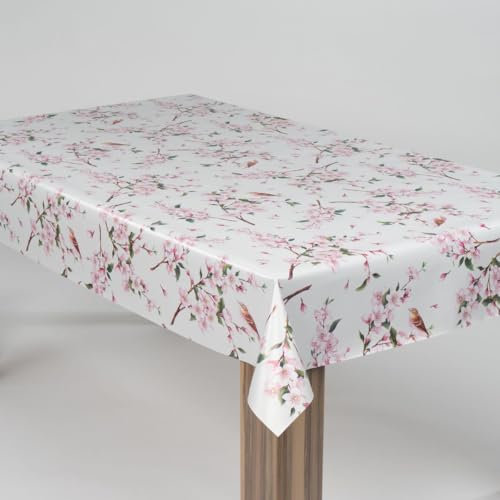 laro Wachstuch-Tischdecke Abwaschbar Garten-Tischdecke Wachstischdecke PVC Plastik-Tischdecken Eckig Meterware Wasserabweisend Abwischbar, Muster:Kirschblüten Rosa Weiß, Größe:100x140