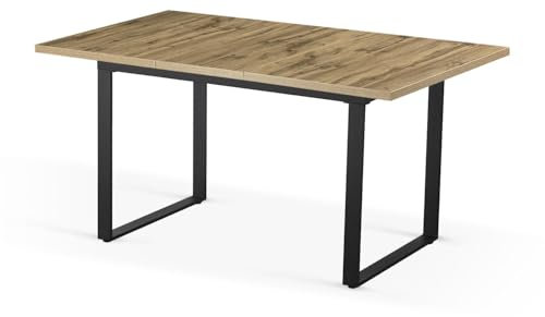 B&D home Esstisch Anna, ausziehbar 120-160 x80 cm 4-6 Personen Küchentisch Holztisch mit Kufengestell schwarz für Küche, Esszimmer, skandinavisch Industrial Design, Eiche Optik, 11202-US-EIDA-P