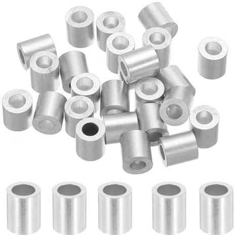 QUARKZMAN 5/32 4mm Manicotto a Crimpare in Alluminio, Ghiera Tonda Singola, 10mm Altezza, Argento 25pz