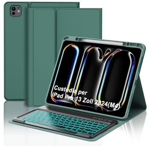 FOGARI Tastiera Magnetica per iPad Pro 13 2024 (M4), QWERTY Italiano Keyboard Retroilluminata Bluetooth Staccabile, Custodia con iPad Pro 13 pollici M4 2024, Verde Scuro