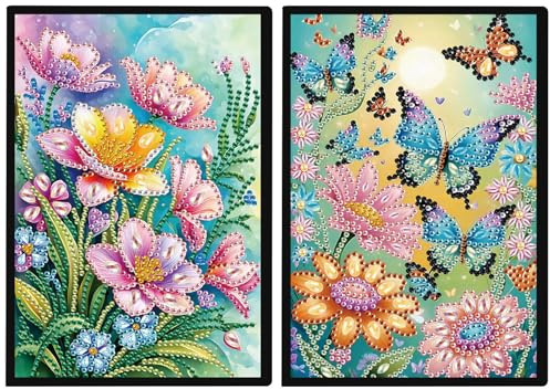 DCIDBEI Bloc Notes Peinture Diamant Ensemble de 2 Carnets de Notes A5 Diamond Painting Carnet de Croquis Princesse Vierge Carnet de Voyage Journal Cadeaux Journal Livre Anniversaire Fleurs Papillons