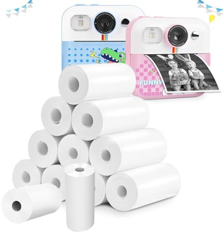 Strehknewen 12 Rollo Papel Térmico para Cámaras Instantáneas Infantiles, Mini Impresoras y Cámaras de Fotos, Sin BPA, Tamaño 57mm x 30mm x 6m