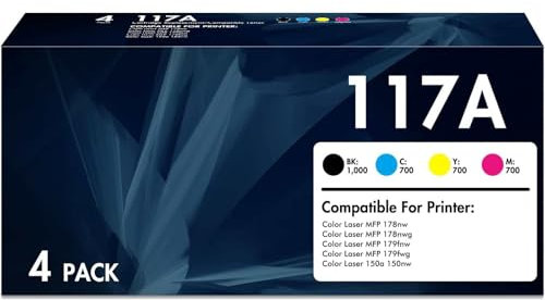 117A Toner Cartridge Compatible for HP 117A for Color LaserJet MFP 178nw 179fnw 150nw 150a 178nwg 179fwg 178 179 150 W2070A W2071A W2072A W2073A Ink - Black Cyan Yellow Magenta 4-Pack