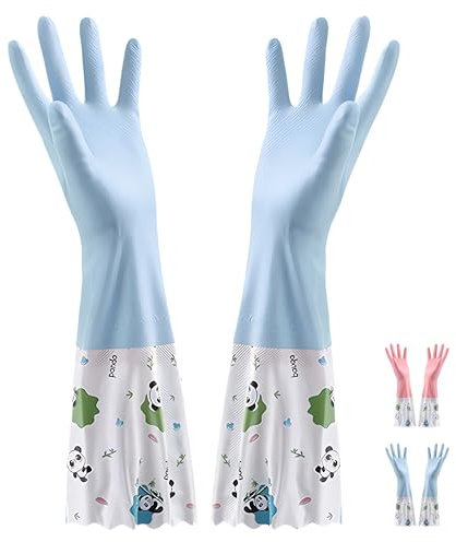 LHLZNB wide mouth Velvet lining Marigold Gloves Medium for，washing up gloves large，kitchen gloves for washing dishes，Applicable to kitchen Premium Rubber Gloves for Work (blue)