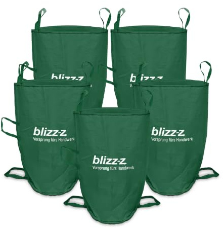 blizz-z TransportBag 200 Liter - Gartensack : 55 cm x 85 cm, grün - 5 Stück | extrem reißfest, mit 5 Schlaufen - zum Entsorgen und Transportieren von Gartenabfällen- Laubsack, Abfallsack, BigBag Erde