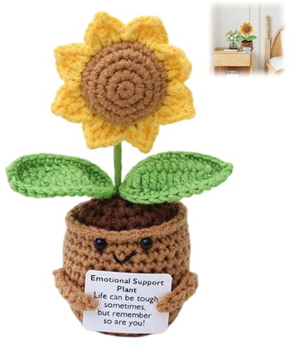 Emotional Support Gift,Positive Gifts 15cm Emotional Support Plant,Sunflower Crochet Emotional Support Plush for Women,Emotional Support Crochet Positivity Gifts with Encourage Card Plant Doll