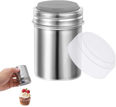 Puderzuckerstreuer,Edelstahl Cappuccino Mit Fein Deckel Zuckerstreuer Streuer,Kakao Kakaopulver Puderzucker Powder Feinsieb Salzstreuer für Modern Fine Mesh Mehlsieb Zimt Topping Shaker Mehlstreuer