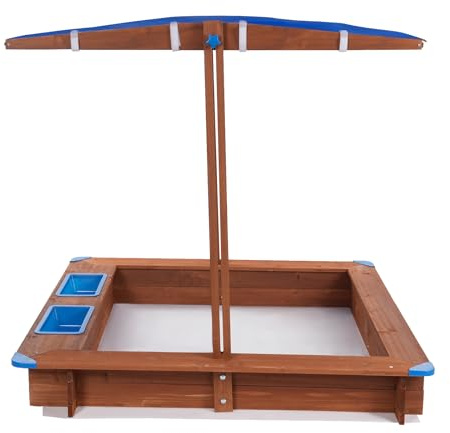 Czyurachel Sandkasten mit Abdeckung, 126x121x118cm, Sandkasten mit Dach, Sandkiste mit Lift-Schalter, Bodenloses Design und PVC-Fußmatten, für Hinterhöfe, Gärten, Terrassen, Strände