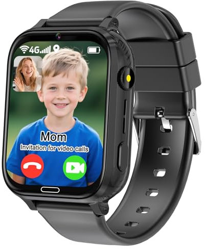 MOONKIDS Kinder Smartwatch, Smartwatch Kinder mit GPS und Telefon, Armbanduhr Kinder Junge, Smart Watch Kinder, Kinderuhr mit Voice Chat, SOS, IP68, Wasserdicht, Spiel (Black)