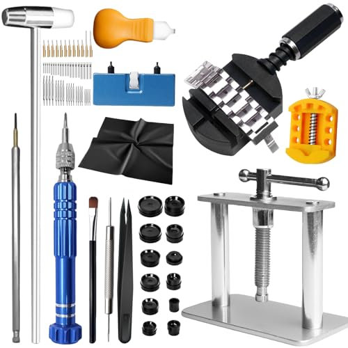 GBKDQQ Kit d'outils d'horlogerie 83 pièces - Kit d'outils de changement de batterie - Ouvre-montre - Outil de pressage - Outil d'horloger - Kit de réparation pour réparation de montres