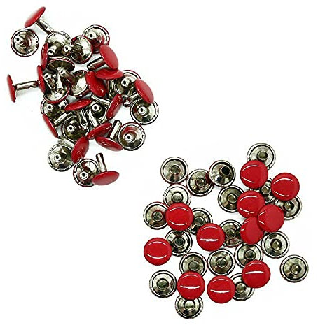 Set di 100 rivetti a doppio tappo da 10 mm, borchie tubolari in metallo rosso per progetti fai da te, cucito, riparazione abbigliamento, borse, cinture e artigianato, 10 mm x 9 mm, rivetti in pelle