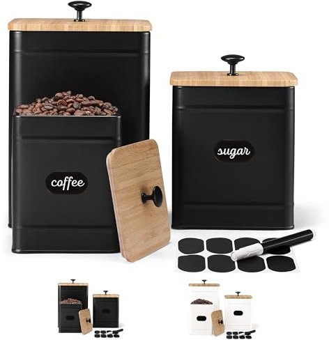 PERFNIQUE Küchen Vorratsdosen Set - 3er Kaffee Mehl Zucker Salz Aufbewahrung Set, Lebensmittel Vorratsdosen Mit Luftdicht Deckel (Schwarz)