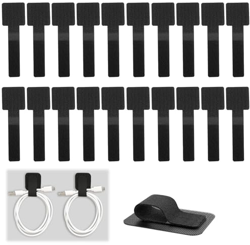 Cable Management Under Desk Storage System - 20 Pair Enhanced Cable Organiser & Wire Holder with Adjustable Hook and Loop Cable Ties, Under Desk Cable Management for Desk Cable Organization (Black)