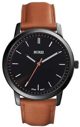 BUREI Modische Herrenuhren, minimalistische Armbanduhren für Herren, braunes Leder, analoge Armbanduhr mit schlankem Gehäuse, Relojes para Hombres