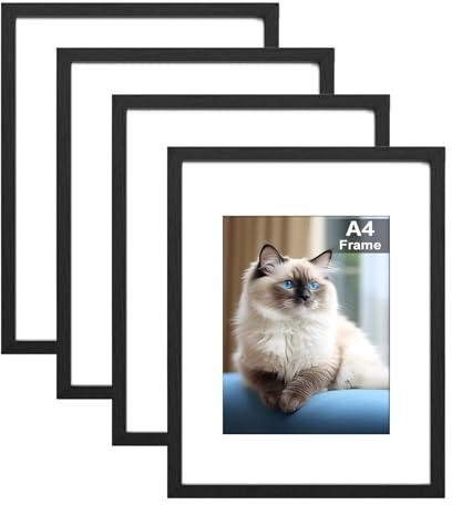 RUN HELIX 4 Pack Bilderrahmen A4, Bilderrahmen din a4 Schwarz, Kann Auf Den Schreibtisch Gehängt Oder Gestellt Werden Fotorahmen, Posterrahmen Benutzt für Wohnzimmer, Schlafzimmer, Arbeitszimmer