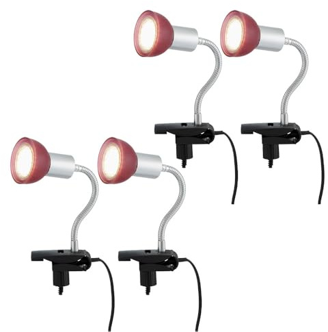 Klemmlampe silber LED mit Stecker Tischleuchte Leselampe Spot beweglich, titanfarben Glas rot, 1x LED 3W 250Lm 3000K, HxLxB 34x9x6,1 cm, 4er Set