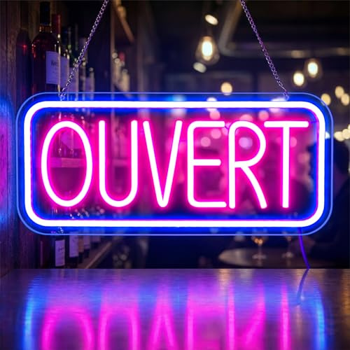 Lxmoneon Enseigne Neon OUVERT,Enseignes lumineuses Ouvert pour commerces | LED enseigne néon USB pour porte ou fenêtre,luminosité réglable pour devanture de magasin restaurant bar café 38 x 17 cm