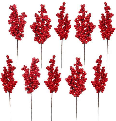 CYIOU 20 Pièces Houx Artificiel 21CM Baies Rouges de Noël Artificielles Branche de Houx Noel pour la Décorations D'arbres de Noel Couronne de Fleurs Guirlande Artisanale Bricolage