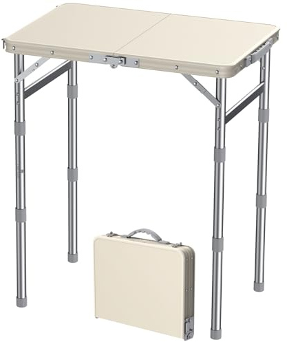 FUNYKICH Campingtisch Klappbar 58x40cm, Höhenverstellbar 26/48/70cm Weiß | Wasserdichter Kunststoff, Tragbar & leicht, Robust & langlebig Picknicktisch für Camping, Picknick, Balkon, Grillen, Angeln